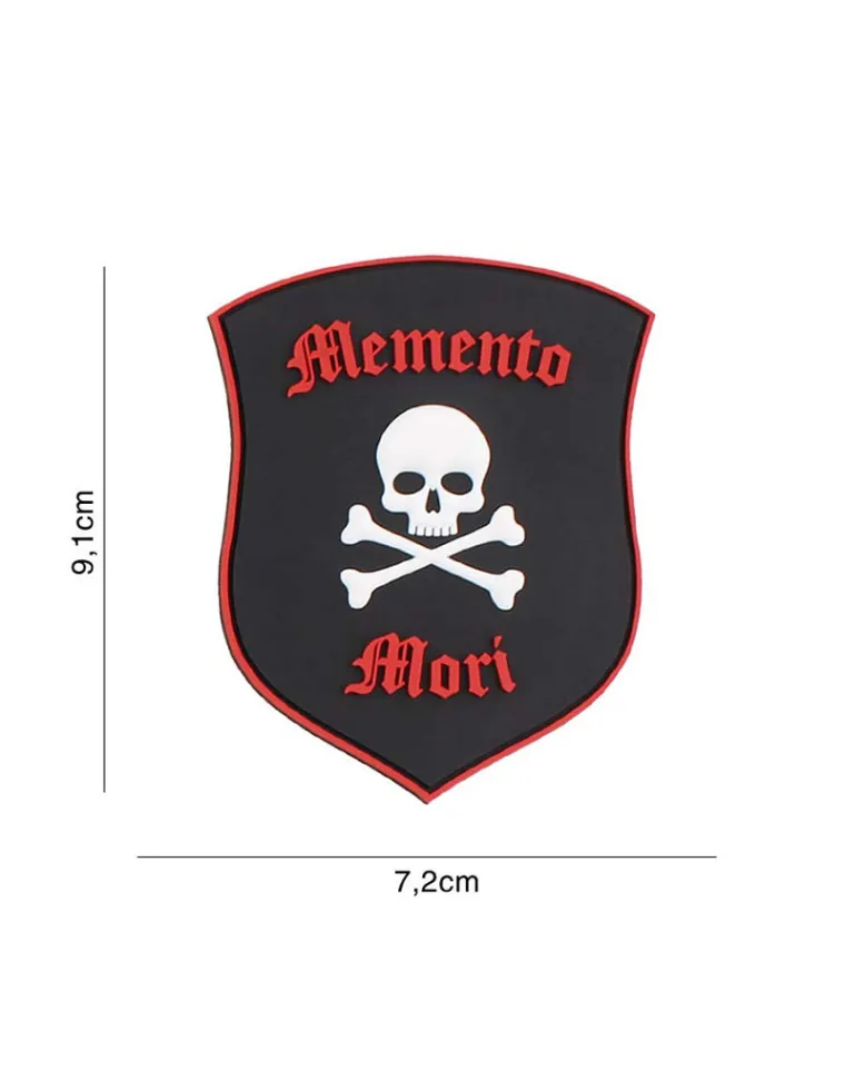 PARCHE PVC ESCUDO MEMENTO MORI CALAVERA ROJO NEGRO
