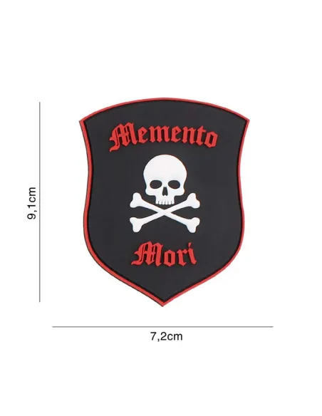 PARCHE PVC ESCUDO MEMENTO MORI CALAVERA ROJO NEGRO